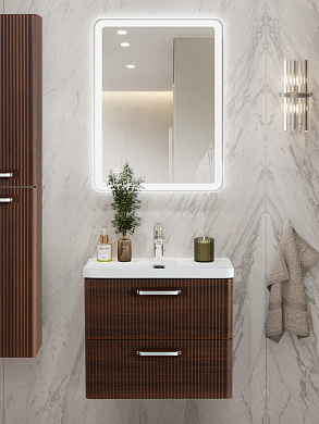 Тумба подвесная с керамической раковиной, Belbagno DUE, 50 см Noce DUE-500-2C-SO-NOCE-P+RS333CP.4/160+BB-8076-3-50