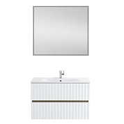 Тумба подвесная с керамической раковиной и LED подсветкой ручек Art&Max ELEGANT 90 см, белый глянцевый