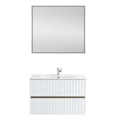Тумба подвесная с керамической раковиной и LED подсветкой ручек Art&Max ELEGANT 90 см, белый глянцевый