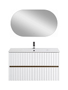 Тумба подвесная с керамической раковиной, Art&Max ELEGANT, 100 см белый глянцевый AM-ELEGANT-1000-2C-SO-BL-LED-P+AM7110-100