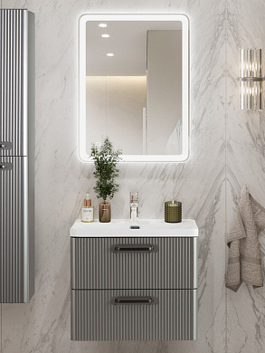 Тумба подвесная с керамической раковиной, Belbagno DUE, 50 см, Сатин DUE-500-2C-SO-SAT-P+BB-8076-3-50+RS333MDN.4/160