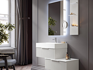 Тумба с раковиной из искусственного мрамора для ванной комнаты CEZARES PREMIUM PLISSE 90 см Grigio nuvola 55424 / 50263