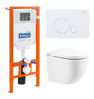 Унитаз подвесной с сиденьем BelBagno SENSO-R + Система инсталляции для унитазов с кнопкой смыва BB014-SR-BIANCO