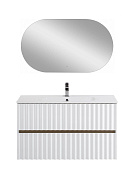 Тумба подвесная с керамической раковиной, Art&Max ELEGANT, 100 см белый матовый AM-ELEGANT-1000-2C-SO-BM-LED+AM7110-100
