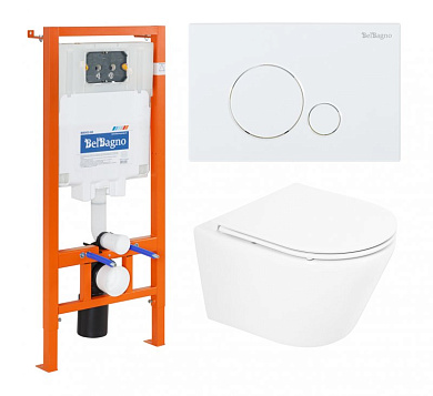 Унитаз подвесной с сиденьем BelBagno TRE BB8001CHR/SC + Система инсталляции для унитазов BelBagno BB002-80 с кнопкой смыва BB014-SR-BIANCO