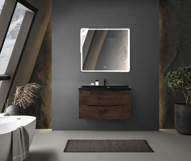 Тумба подвесная с черной раковиной из литьевого мрамора BelBagno MARINO 80 Rovere Moro
