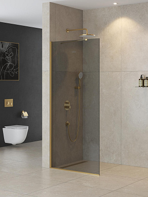 Душевая перегородка универсальная CEZARES LIBERTA-L-1-TB-110-GR-BORO тонированное стекло, профиль брашированное золото