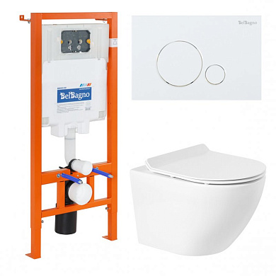 Унитаз подвесной BelBagno SFERA-R BB046CHR с сиденьем BB2111SC + Система инсталляции для унитазов BelBagno BB002-80 с кнопкой смыва BB014-SR-BIANCO