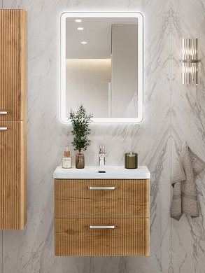 Тумба подвесная с керамической раковиной, Belbagno DUE, 50 см Rovere Nature DUE-500-2C-SO-RN-P+RS333CP.4/160+BB-8076-3-50