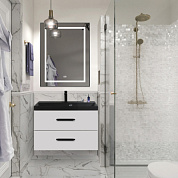 Тумба подвесная с черной раковиной из литьевого мрамора BelBagno AURORA 90 Bianco Lucido