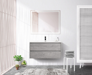 Тумба с керамической раковиной для ванной комнаты BelBagno KRAFT 90 см Cemento Grigio