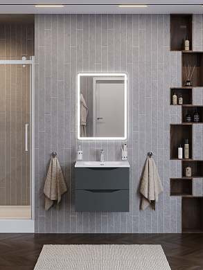 Тумба с керамической раковиной подвесная BelBagno МАРИНА-МИНИ2.0 (Marino-MINI-2.0) 50 Темно-серый матовый, раковина BB-8099-3-50+Marino-MINI-2.0-500-2C-SO-GSO-P