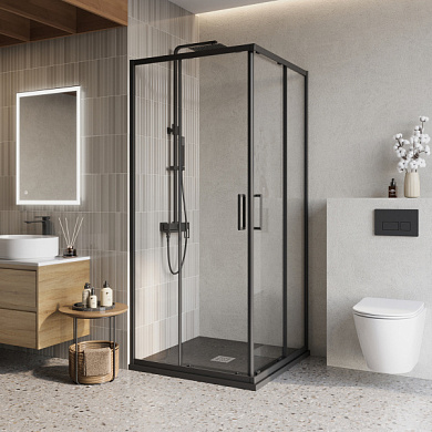 Душевой уголок BelBagno LUCE-A-2-90-C-NERO прозрачное стекло, профиль черный матовый