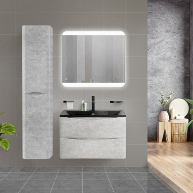 Тумба с черной раковиной из искусственного мрамора BelBagno Acqua 100 см Cemento Verona Grigio