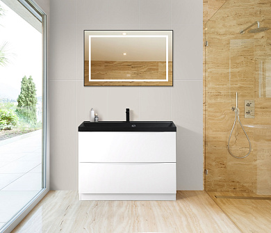 Тумба с раковиной напольная BelBagno MARINO 80 Bianco Lucido,раковина черная,  MARINO-800-2C-PIA-BL-P/BB800/450-LV-ART-AST-NERO