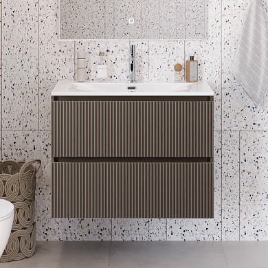 Тумба с раковиной подвесная BelBagno UNO-MINI-1000-2C-SO-СO Бежевый матовый, раковина белая BB-8099-3-100