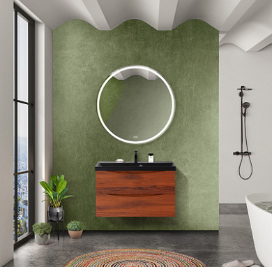 Тумба подвесная с черной раковиной из литьевого мрамора BelBagno MARINO 80 Rovere Cillegio