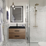 Тумба подвесная с черной раковиной из литьевого мрамора BelBagno AURORA 80 Rovere Tabacco